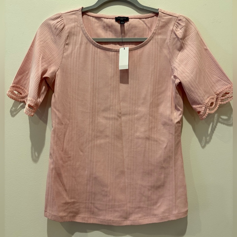 Talbots Ballet/Blush Pink Blouse with Lace Sleeves
